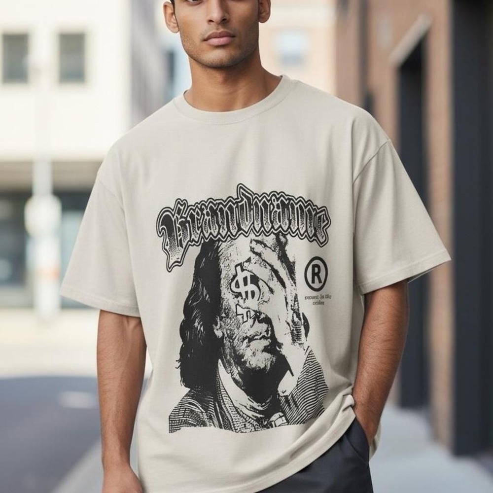 Unisex Money Is The Motive Benjamin Franklin‎ Graphic T-Shirt Tan Streetwear Tee